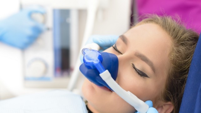 Patient receiving nitrous oxide sedation dentistry in Colchester