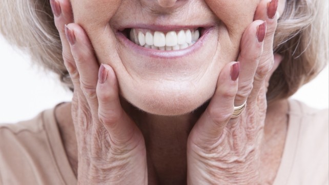 Closeup of beautiful smile after veneer treatment